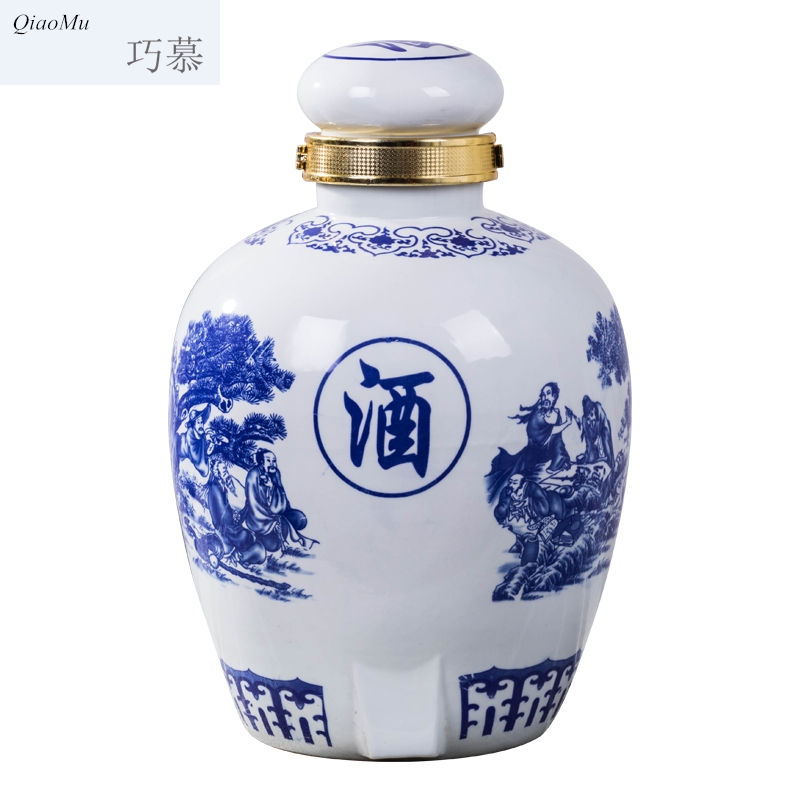 Qiao mu jingdezhen ceramics with cover with blue and white jars leading wine wine bottle wine bottle seal hid it wine