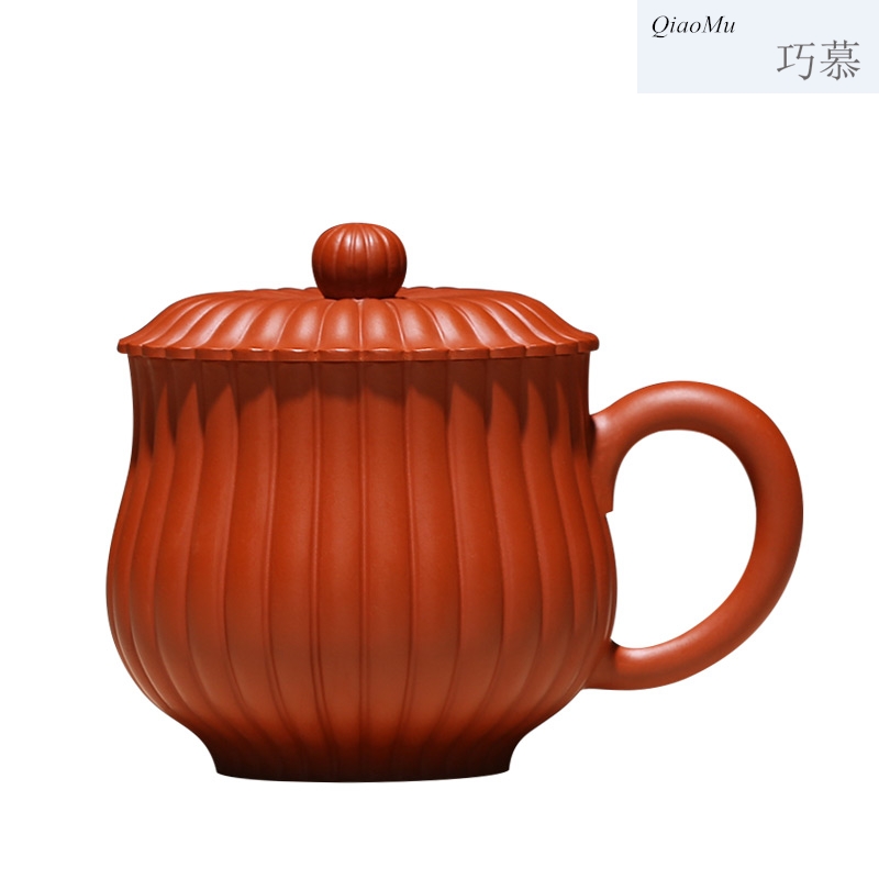 Qiao mu, yixing purple sand cup pure manual cup office cup household utensils glass cover cup ling flowers cup