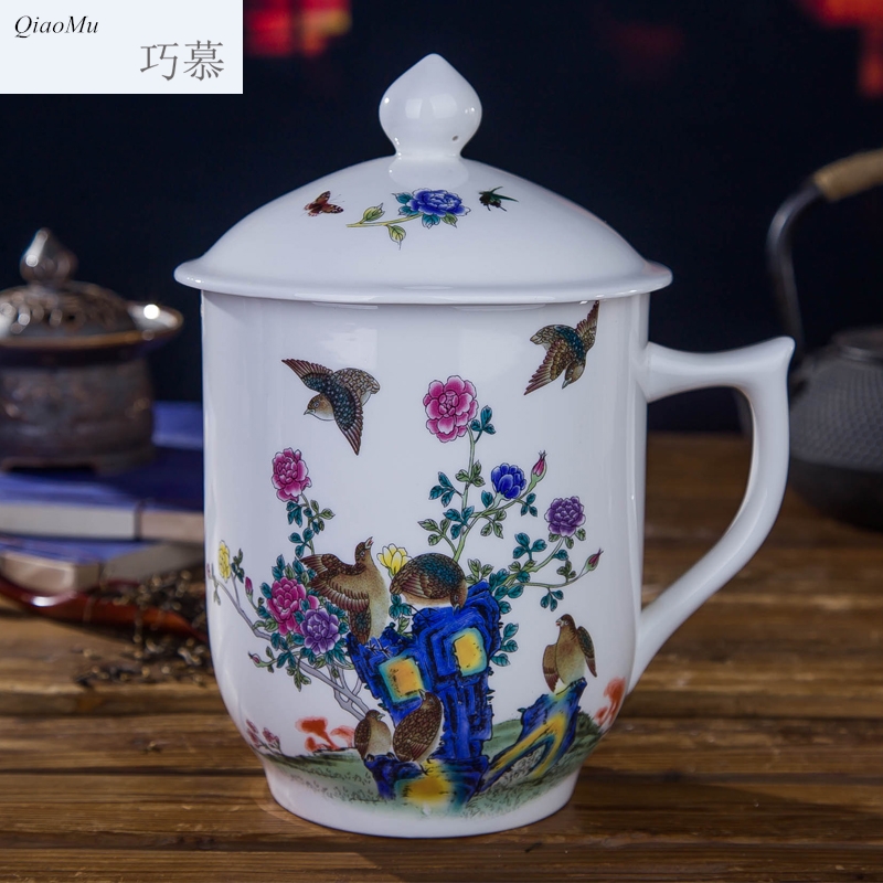 Qiao mu jingdezhen ceramics with cover large guest use office boss cup tea cup