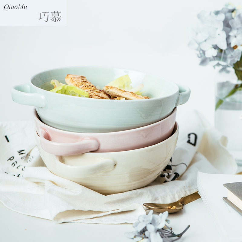 Qiam longed for home opportunely European ceramic bowl large rainbow such as use of creative move with ear salad bowl posey town