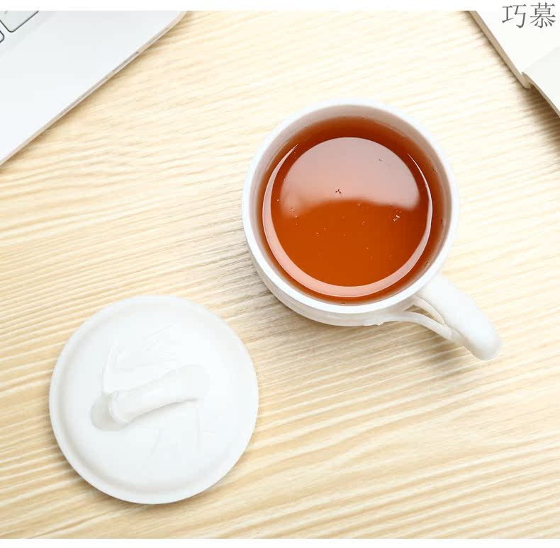 Qiao mu high - grade white porcelain cup with cover office meeting men make tea mugs giving couples getting glass cup