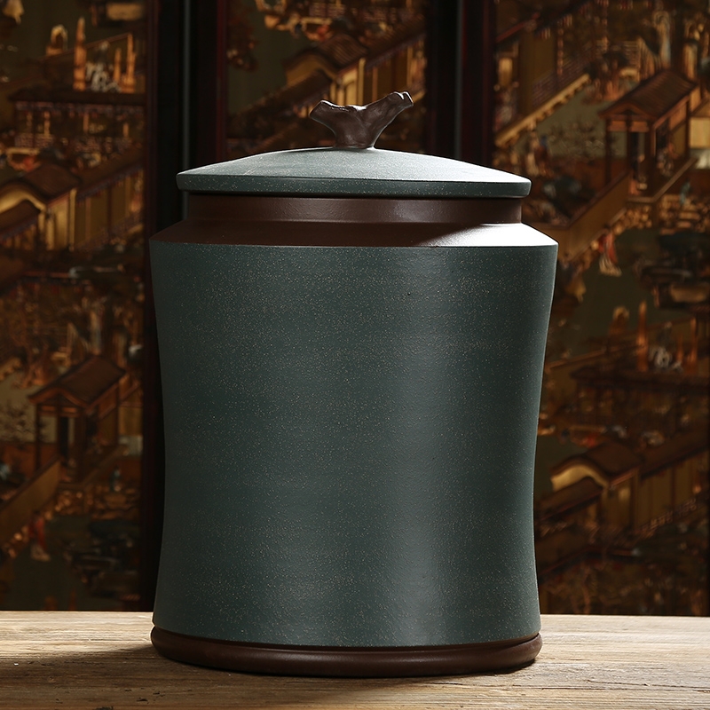 Qiao mu JS yixing purple sand tea pot manual caddy fixings mud painting storage POTS tea urn pu - erh tea cake tin