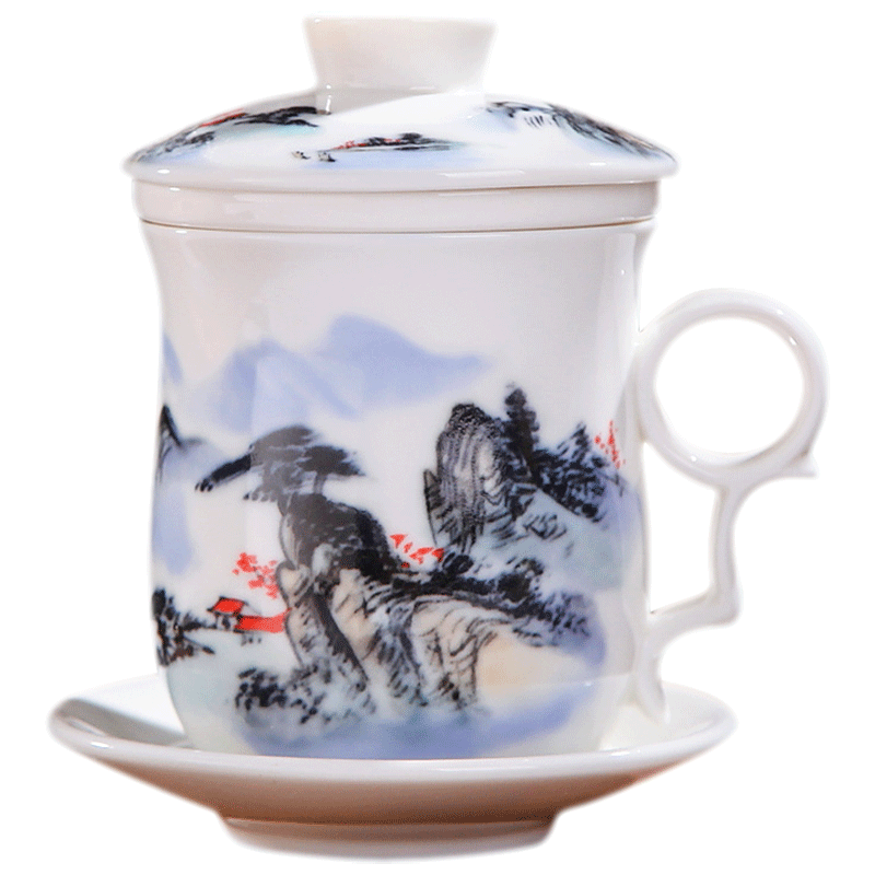 Qiao mu jingdezhen ceramic cup four cups with cover filter ceramic cups sample tea cup China cups