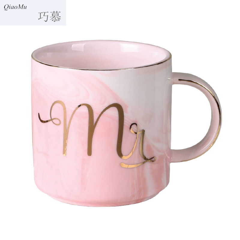 Qiao mu DHT marble mark cup high - capacity ceramic lovers creative home office men and women for breakfast