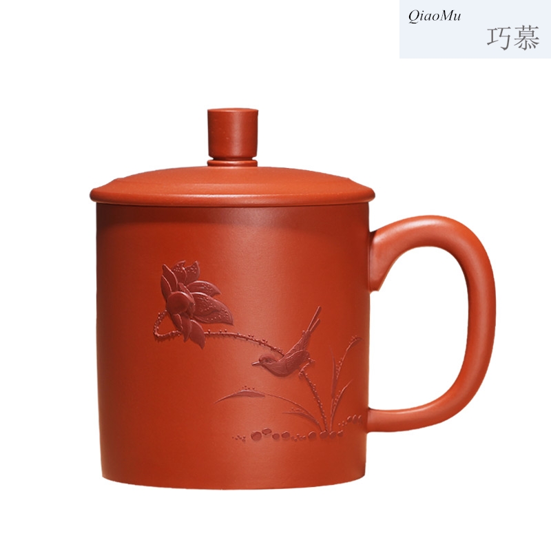 Qiao mu by pure manual purple sand cup heap flower applique cover cup office cup mud painting cup bosom friend