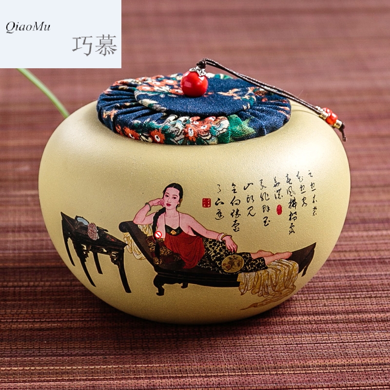 Qiao mu, yixing purple sand tea pot spread receives manual sealing mud painting pu 'er tea ware ceramic ricer box cylinder wake up