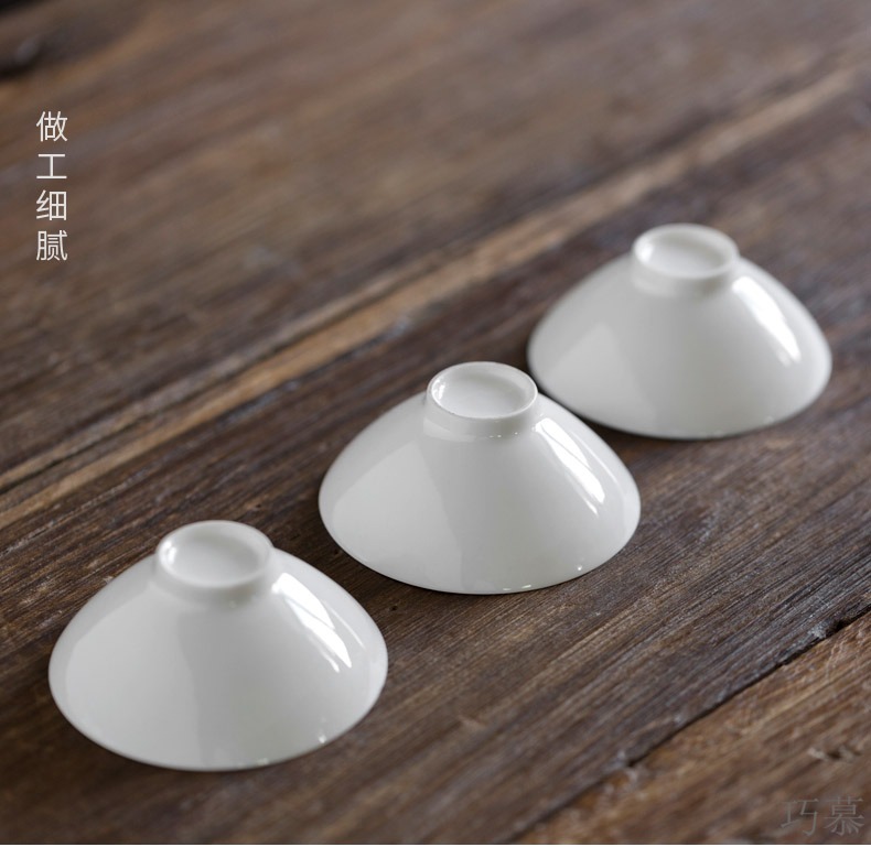 Qiao mu dehua white porcelain tea set suit small household 6 sets of kung fu tea set contracted tureen tea POTS hat to CPU