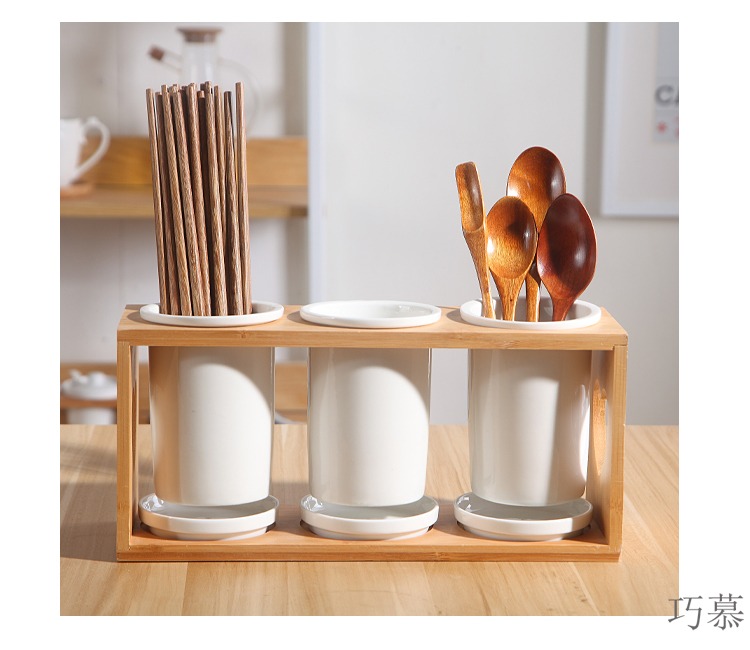 Qiao mu DHT northern wind ceramic chopsticks tube rack hollow - out of the three - cylinder chopsticks chopsticks rack drop box tableware chopsticks box