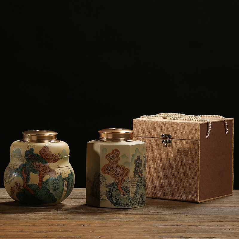 Qiao mu JS yixing purple sand tea pot seal pot jingdezhen made tea cylinder storage POTS and POTS
