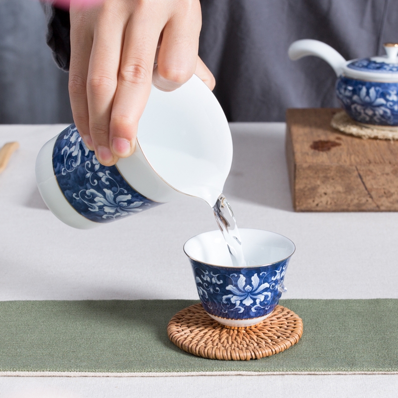 Qiao longed for a whole set of kung fu tea set of blue and white porcelain ceramic creative home office tea tea tea restoring ancient ways