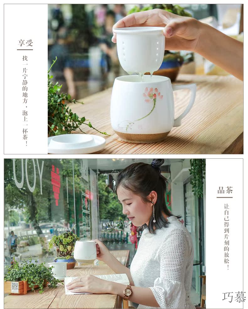 Qiao mu CTQ jingdezhen hand - made ceramic keller cups gifts custom office cup mark cup with cover of filtered water