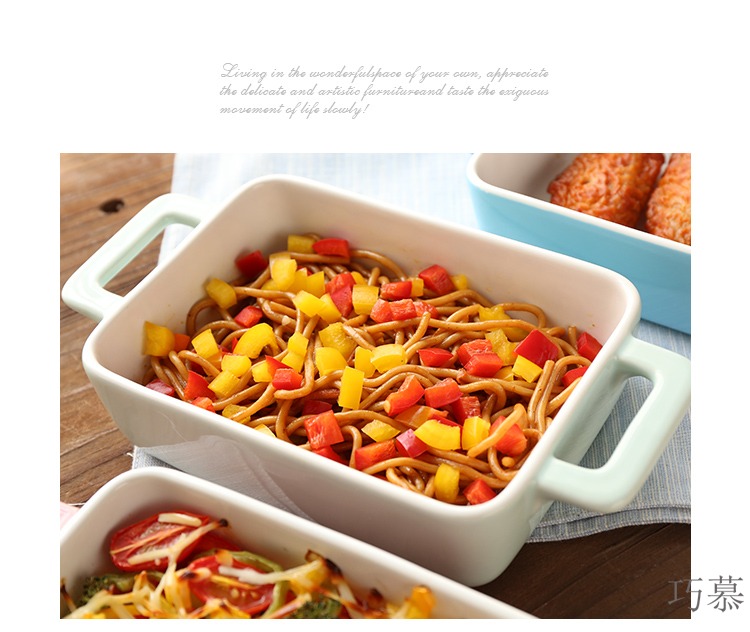 Qiao mu candy color ceramic ears rectangle baking bowl baking pan baked FanPan pasta dish oven tray