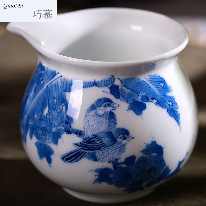 Qiao mu of jingdezhen blue and white porcelain painting of flowers and hand - made kung fu tea tureen of a complete set of kung fu tea tea set by hand