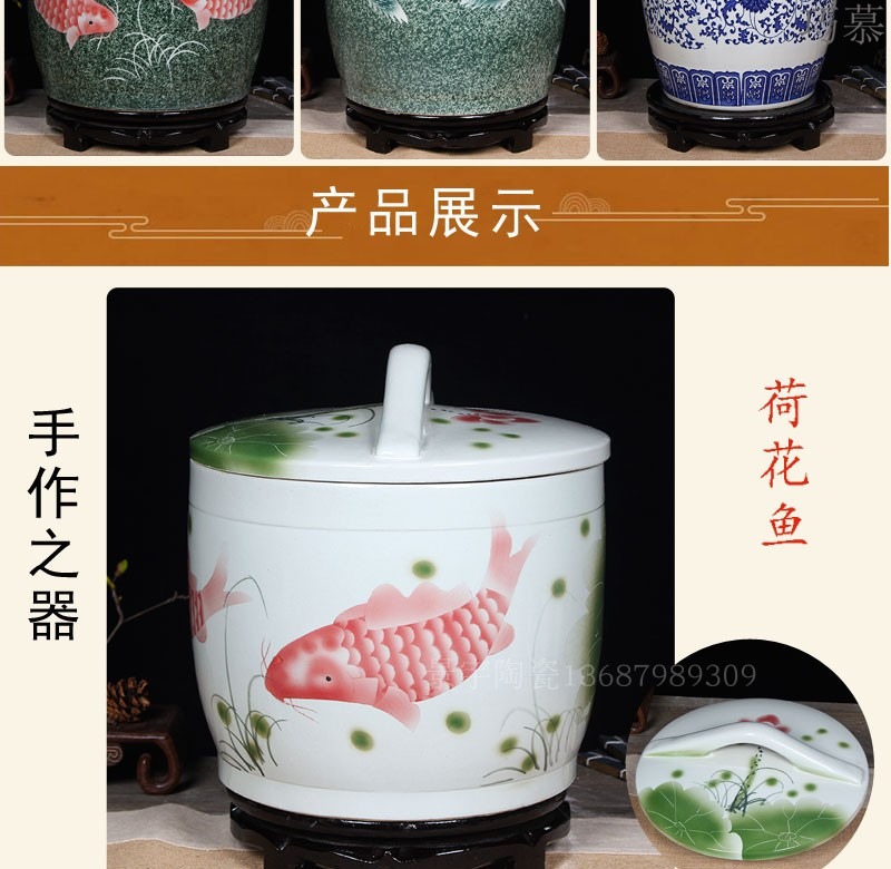 Qiao mu jingdezhen ceramic barrel 20 jins 30 jins with cover household seal storage tank cylinder moistureproof insect - resistant tea cake