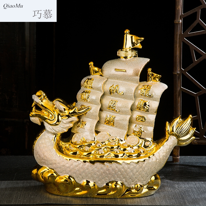 Qiao mu 5 jins of jingdezhen ceramics grinding golden dragon bottle furnishing articles of handicraft empty wine bottle individuality creative sail