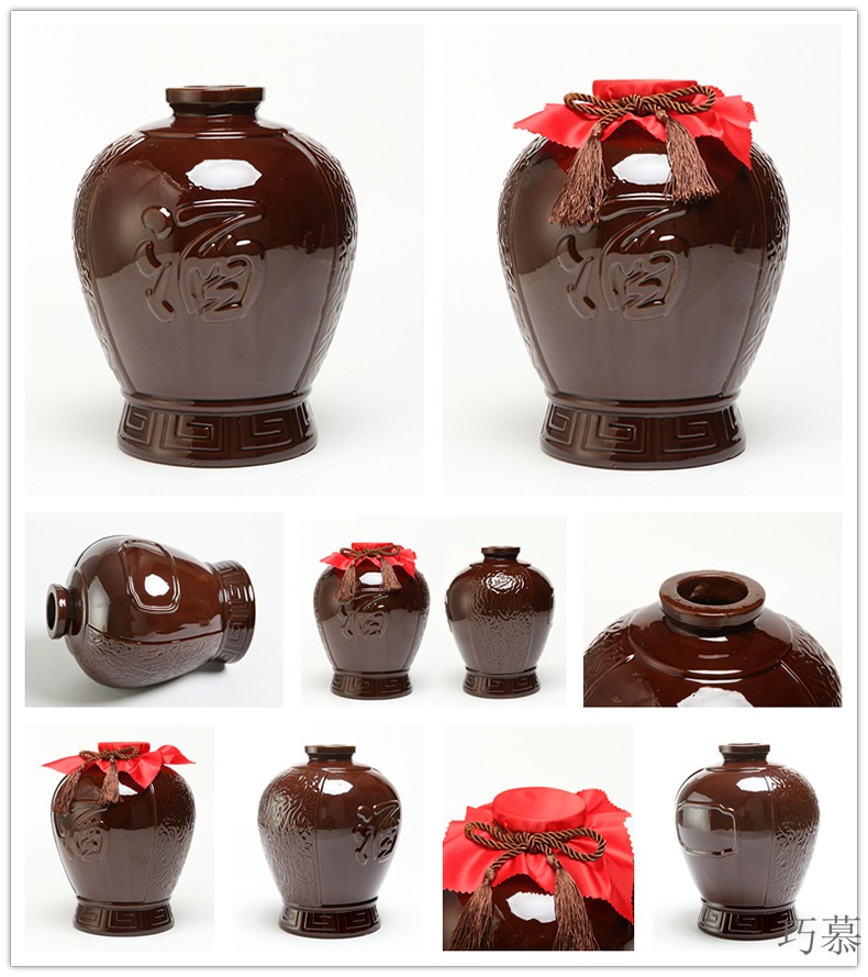 Qiao mu bales mail yixing earthenware jars 5 jins of retro home brew pot liquor pot cylinder ceramic empty bottles