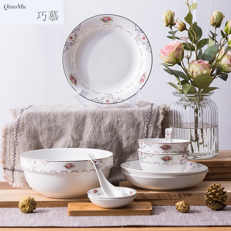 Qiao longed for Chinese ceramic tableware suit large soup bowl home fashion creative jobs plate microwave salad bowl