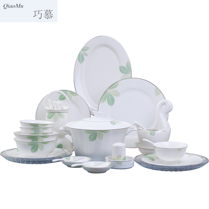 Qiao mu dishes suit household contracted small pure and fresh and jingdezhen tableware suit to use chopsticks dishes ipads China continental plate
