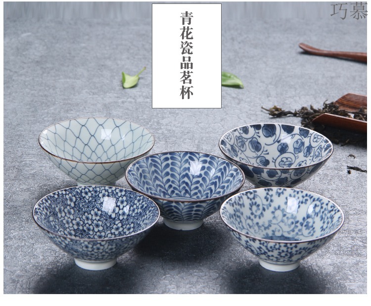 Qiao mu of jingdezhen blue and white porcelain hat cup sample tea cup ceramic kung fu tea master single CPU use Japanese tea cups