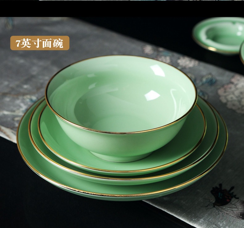 Qiao mu jingdezhen shadow porcelain tableware suit household combination of high - grade Chinese celadon bowls plates club table dinner