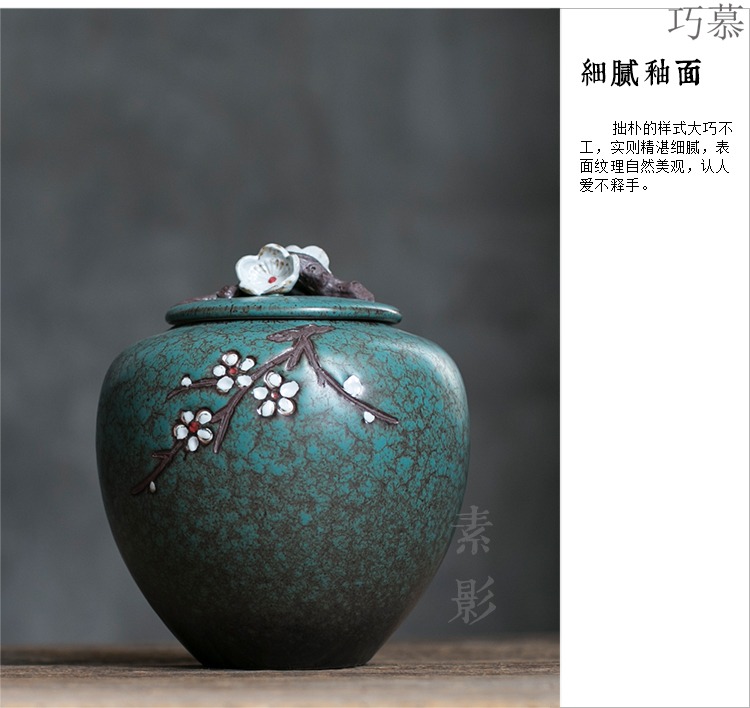 Qiao mu medium, hand - made name plum flower tea pot ceramic seal hand - made tea warehouse Chinese style household storage tanks