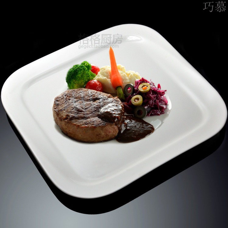 Qiao mu heavy pure white ceramic side dish western dishes square plate continental food steak