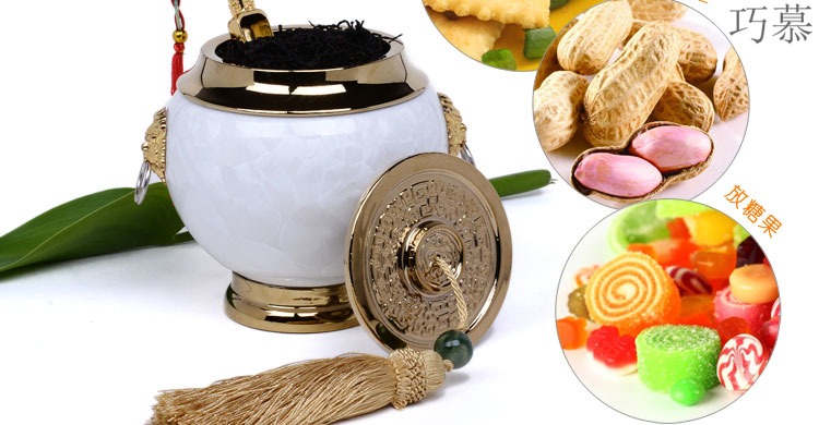 Qiao mu ceramic gold - plated caddy fixings large elder brother up with crack celadon seal storage jar, black tea, green tea package