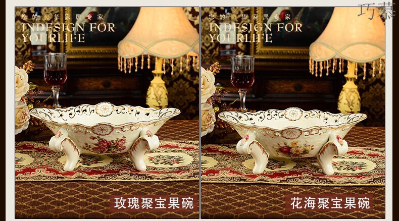 Qiao mu large fruit bowl European household ceramics dried fruit plate suit candy dishes creative I and contracted sitting room