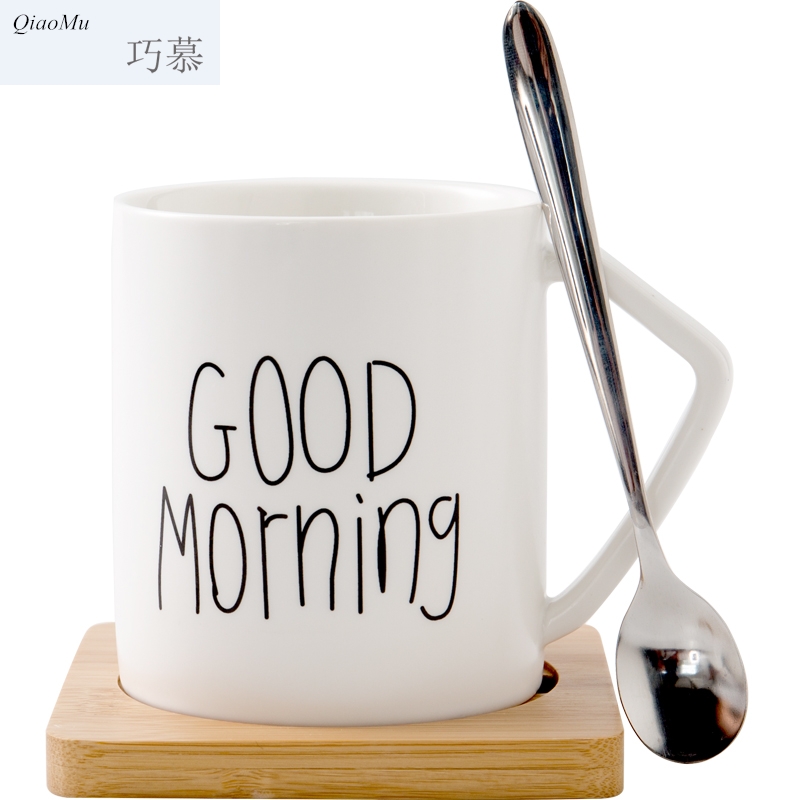 Qiam qiao mu ceramic creative with a spoon with mat glass mugs breakfast coffee cup office picking cups