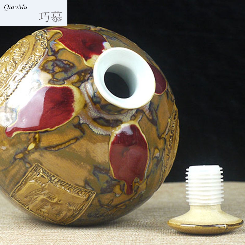 Qiao mu 5 jins of jingdezhen ceramic bottle jar jar storage bottle bottle wine three variable glaze decoration