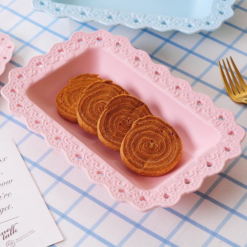 Qiao mu square ceramic hollow out creative Japanese steak dish western - style food tableware household food dish plate plate of fruit