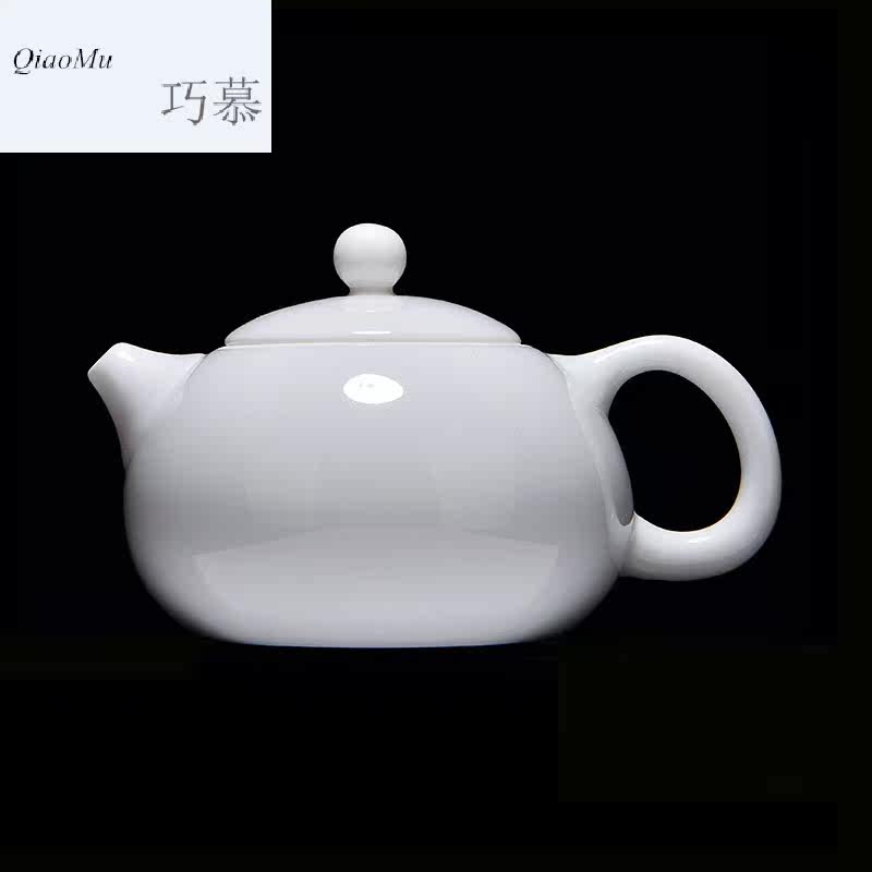 Qiao mu ceramic lard white jade porcelain teapot kung fu tea set dehua white porcelain household tea, small xi shi pot single pot