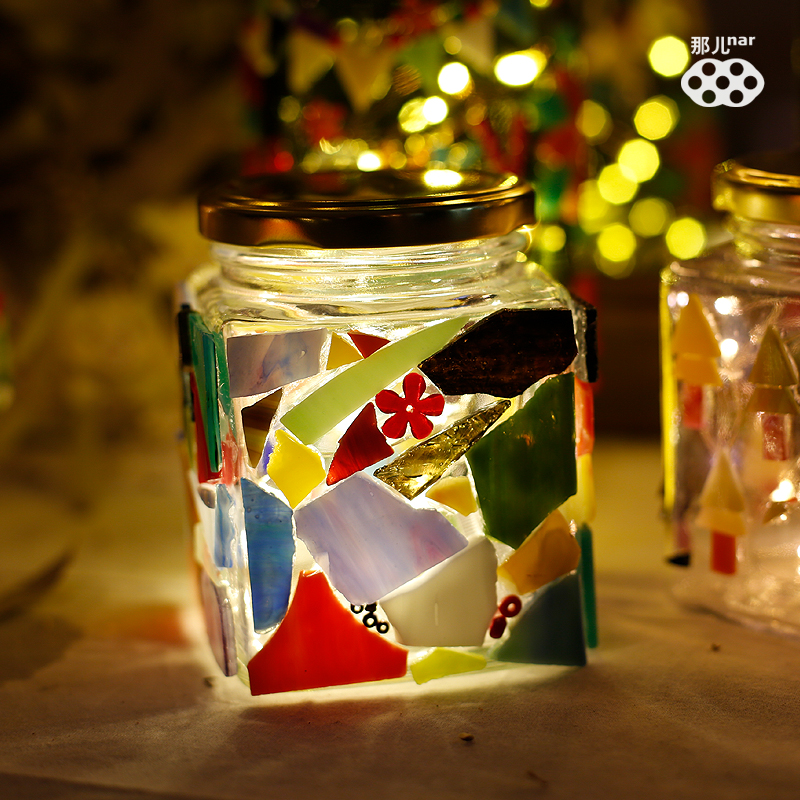 There mosaic diy stained glass inlaid with hand creative candlestick Christmas present wishes box material package