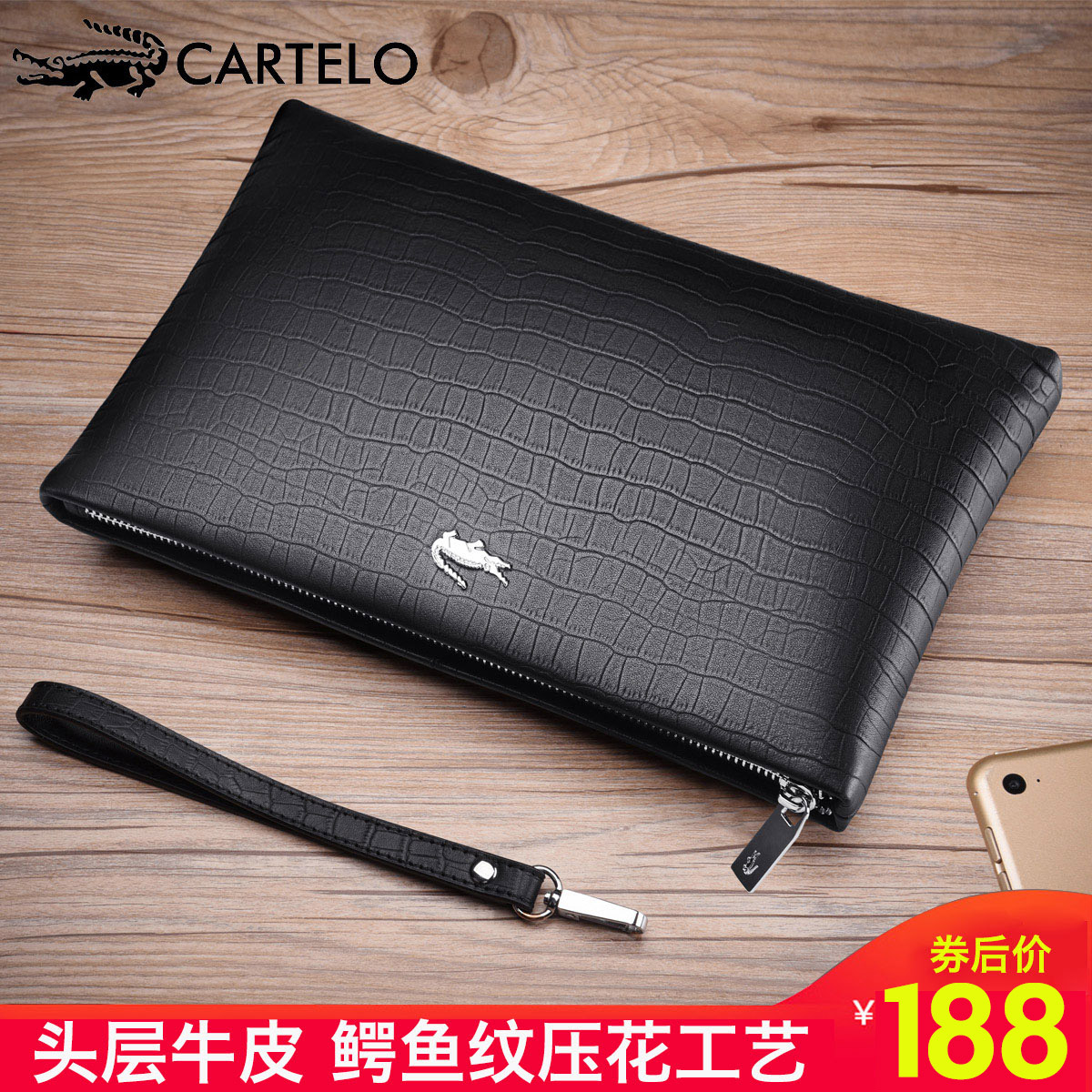 Caravan Alligator Men's Hand Grab Bag New Genuine Leather Handbag Business Casual Head Layer Bull Leather Hand Grip Bag Tide