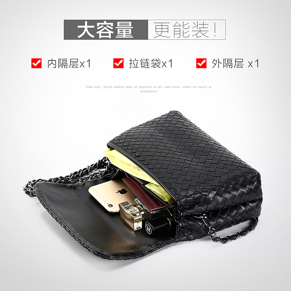 Cardi Crocodile Crocodile 2019 New Sheep Woven Single Shoulder Bag Woman Large Capacity Chain Chain Bag Willful Skew Satchel Bag