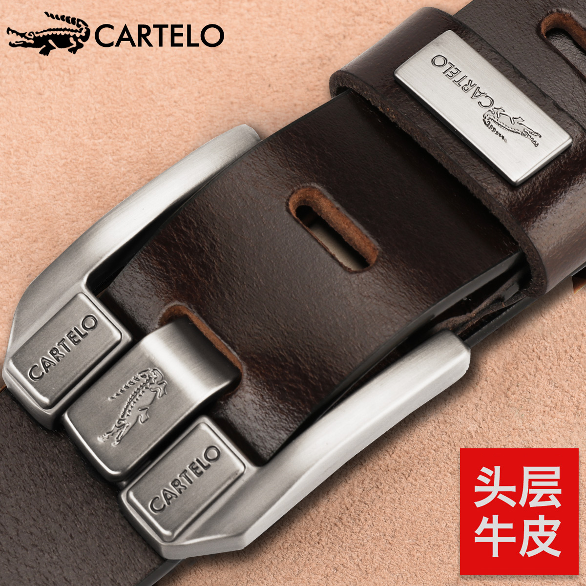 Carcodile Crocodile Leather Strap Men's Pure Head Layer Bull Leather Needle Buttoned Retro Casual Genuine Leather Pants Belt youth Korean version