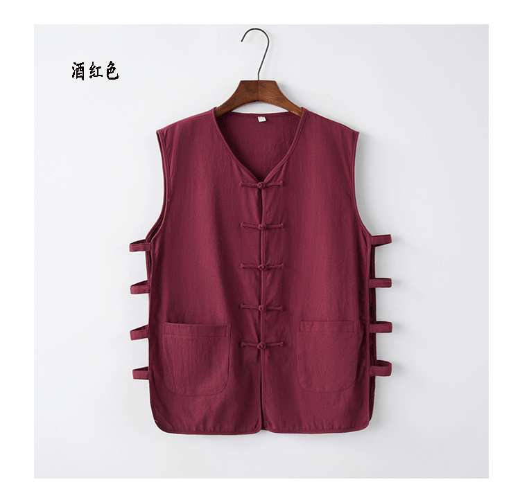 Khuyến mãi cotton và linen không tay Tang phù hợp với vest nam vest mồ hôi Ma Hao mùa hè ông già áo vest phong cách Trung Quốc áo thể thao