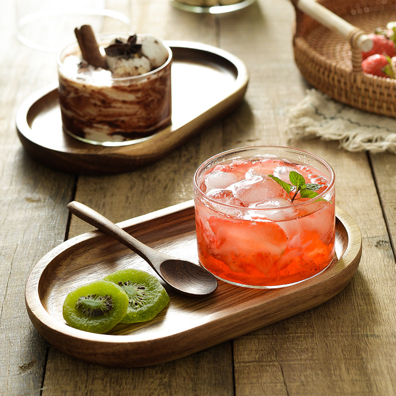 High face value net red glass sweet bowl Next afternoon tea cutlery cutlery one-person breakfast bowls pan-day-style wooden depanting