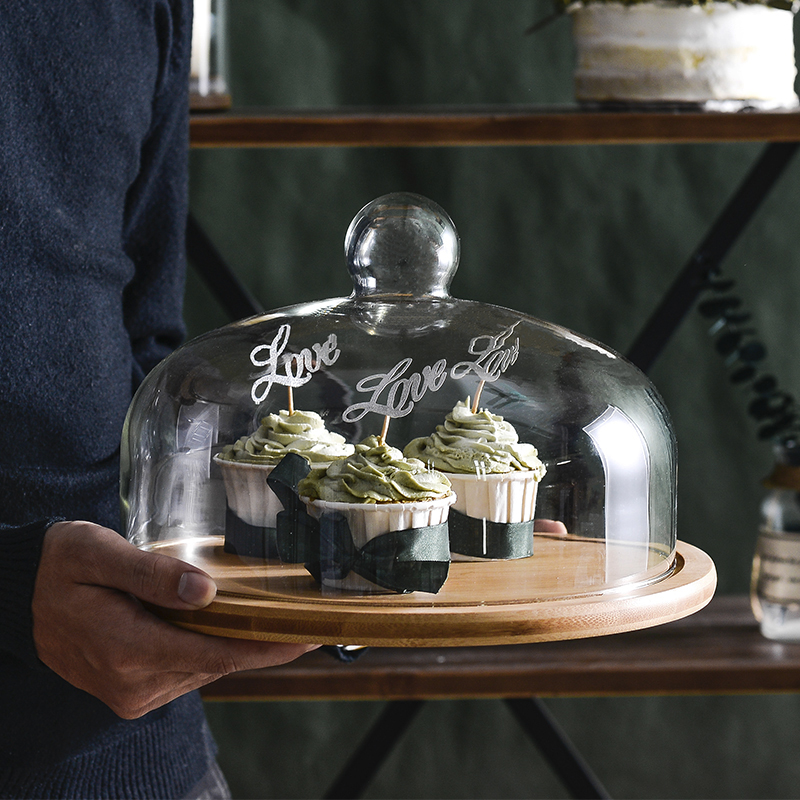 Glass cake cover Home dust cover bread transparent cover try fruit plate dim sum lid dessert display tray