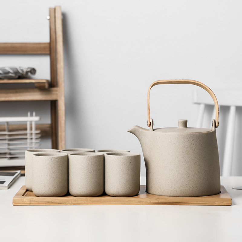 Heat resistant tea set home heat resistant ceramic water utensils water cup set living room hospitality retro teapot