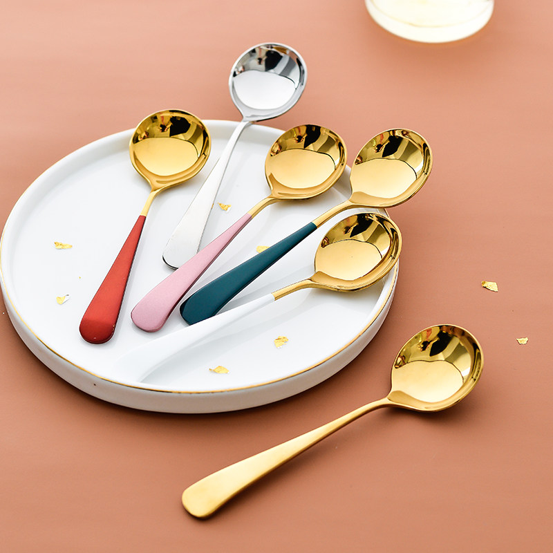 304 stainless steel spoon to eat soup spoon home with light luxury Nordic creative cute Western fruit dessert spoon in