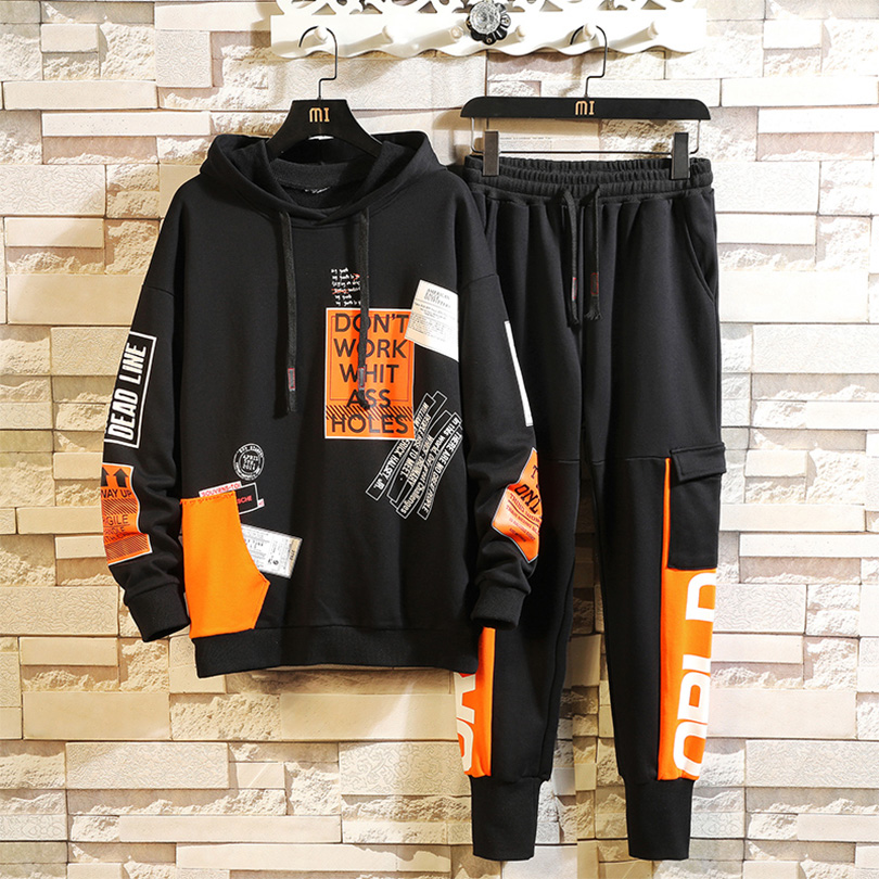Sweater suit Men's spring and autumn ins trend Youth trend brand loose hooded sports clothes handsome two-piece set