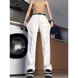 Белые летние тонкие джинсы, приталенные штаны, в американском стиле, свободный прямой крой