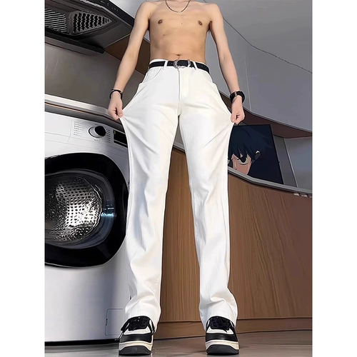 Белые летние тонкие джинсы, приталенные штаны, в американском стиле, свободный прямой крой