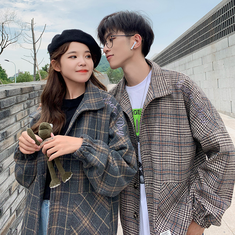 High Street coat men's spring and autumn loose Ruffian handsome net red plaid jacket Korean trend couple tide card ins shirt