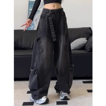 American Retro Large Pocket Workwear Jeans Unisex Autumn Straight Wide-Leg Baggy Scimitar Pants