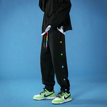 High Street breasted pants mens trendy brand ins autumn and winter casual trousers loose trend sports pants basketball bunch foot pants