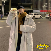 Lamb velvet cotton jacket mens long winter thickened coat 2021 new cotton-padded jacket Korean version of knee winter cotton coat