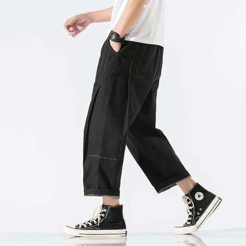 Летние тонкие джинсы, шелковые штаны, свободный прямой крой, большой размер