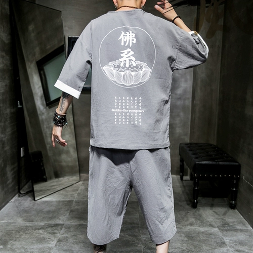 Летний комплект, трендовая ретро футболка с коротким рукавом, из хлопка и льна, китайский стиль, свободный крой